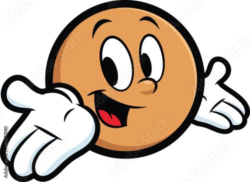 A friendly brown cartoon mascot with white gloves in a welcoming gesture.