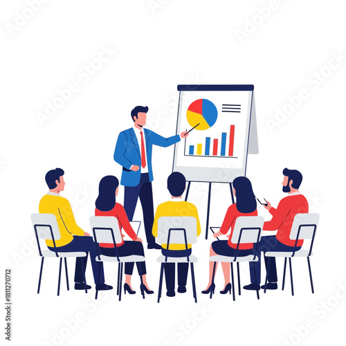 Businessman leading group training session with bar chart