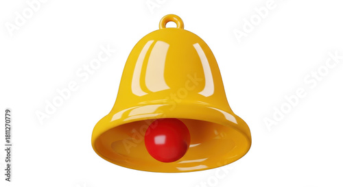 Shiny yellow bell with red clapper isolated on transparent background