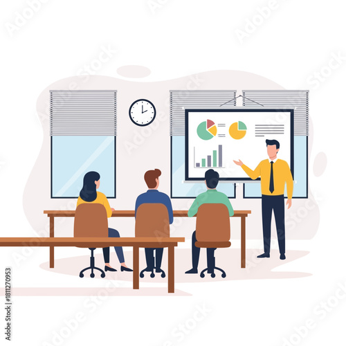 Business training session with presenter and seated audience