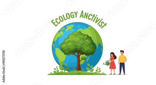 Ecology Activist Concept Planting Tree, Protecting the Planet and Environmental Conservation