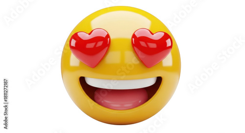 Smiling emoji with heart eyes isolated on transparent background