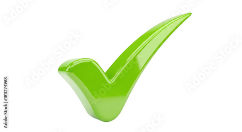 Shiny green check mark isolated on transparent background