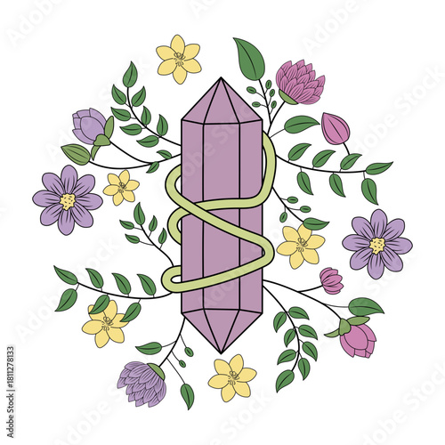 A vintage style illustration showing quartz