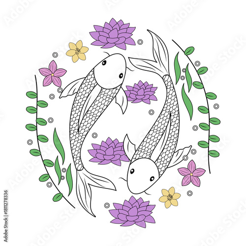 A vintage style illustration representing pisces fish