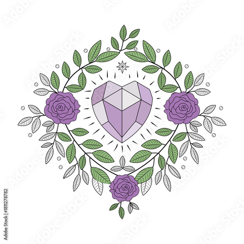 A vintage style illustration showing rose quartz