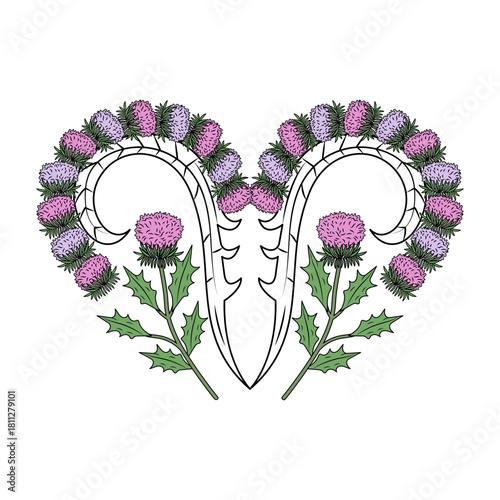 A vintage style illustration showing aries horns