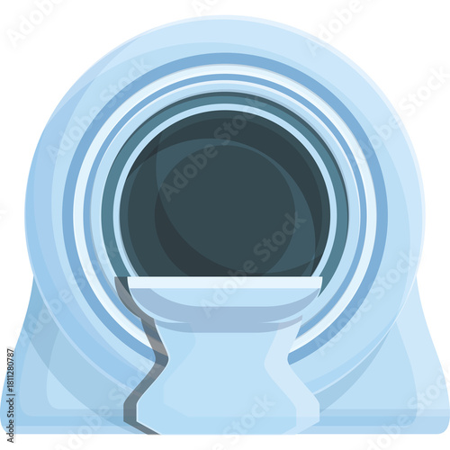 Medical MRI Scanner Machine With Open Tunnel Entrance In A Clinic Room With Light Blue Exterior And Dark Interior And A White Base Section Showing Minimalist Design With No People And No Animals