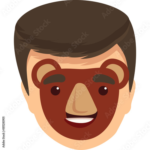 Man With Face Mask Designed As A Bear Mask With Brown Hair And Brown Eyes Smiling White Teeth Studio Portrait Isolated On White Background