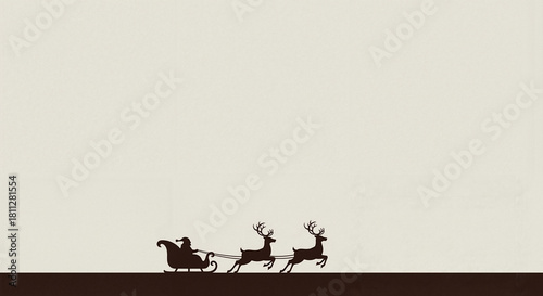 Sleigh with reindeer silhouetted against a neutral background  