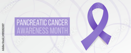 Pancreatic Cancer Awareness Month concept. Banner template with purple ribbon. Vector illustration.