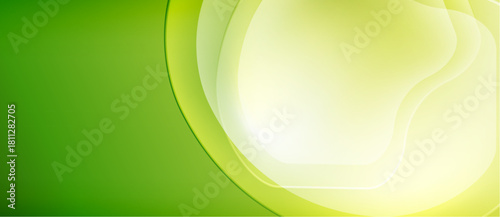 Bright green background features layered, flowing curves. Soft gradients create luminous effect, ideal for banners or designs.