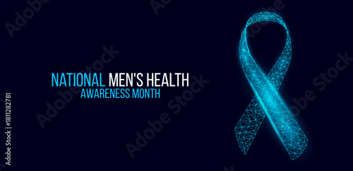 National Men's health awareness month concept. Banner template with blue ribbon awareness and text. Vector illustration.