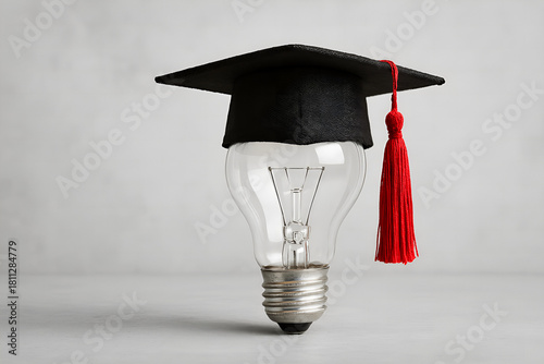 Light bulb with graduation cap isolated on white background for education and innovation concept