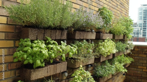 Herb garden wall outdoor living wall idea terrace planter green herbs vertical	