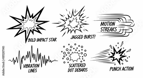 Set of dynamic explosion and motion elements for graphic design and visual effects, abstract concepts