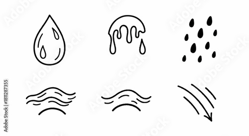 Water Element Icons Detailed Illustration of Rain, Waves, and Droplets for Design