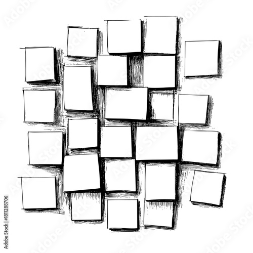 Abstract arrangement of hand-drawn squares on a light background