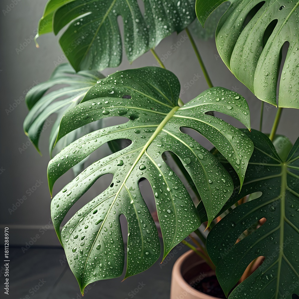 Fototapeta premium green leaf with water drops
