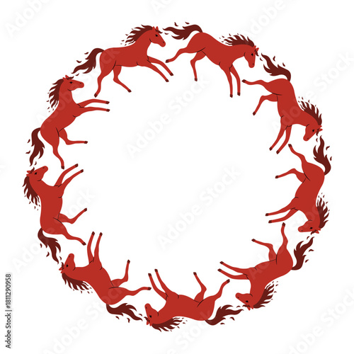 The Year of the Horse in the Chinese zodiac. A round frame with a red horse.