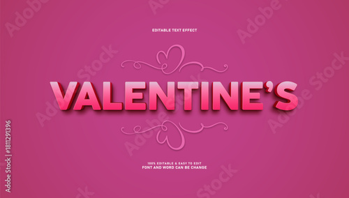Valentine's Text Effect 3D Editable Typography on Pink Background for Greeting Card Design