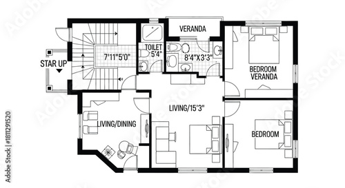 Detailed architectural floor plan showcasing a two story home layout with dimensions