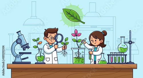 Children Engaged in Scientific Research Experimenting with Plants in a Laboratory Setting
