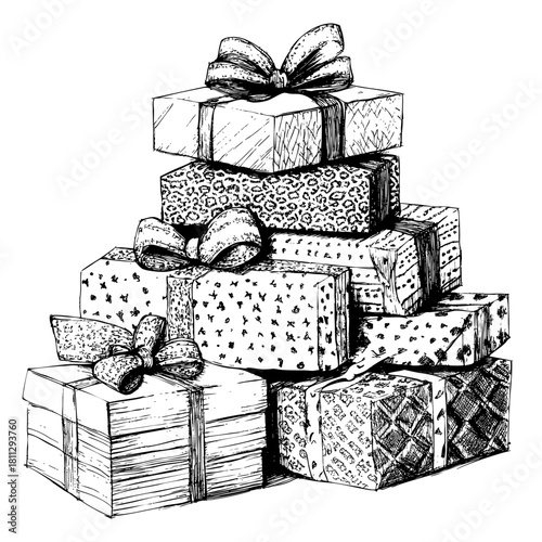 Beautiful illustration of stacked gift boxes with bows