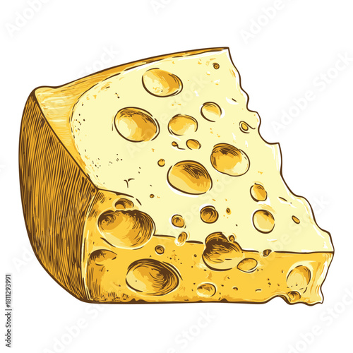 Detailed illustration of a wedge of cheese with holes