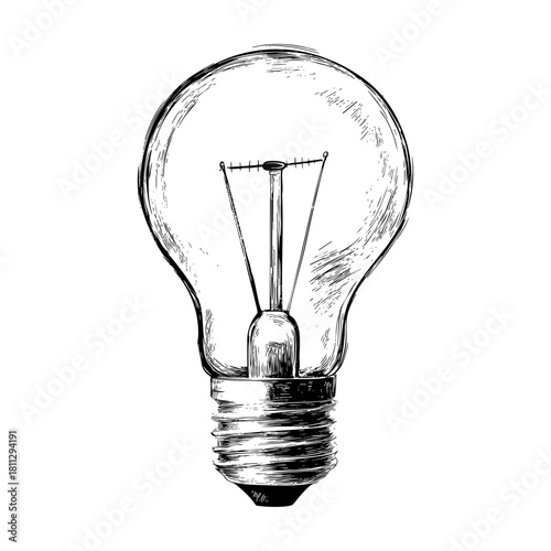 Intricately drawn vintage light bulb illustration with detailed components