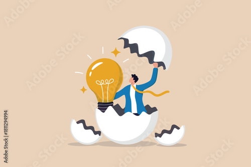 Innovation, entrepreneurship, man hatching new brilliant idea