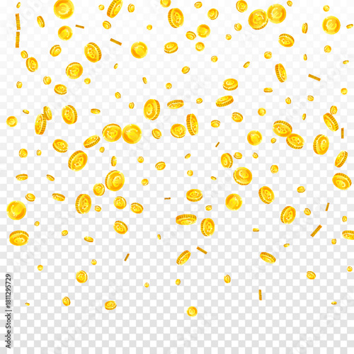 European Union Euro coins falling. Scattered gold