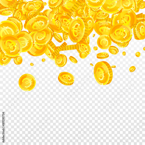 European Union Euro coins falling. Scattered gold