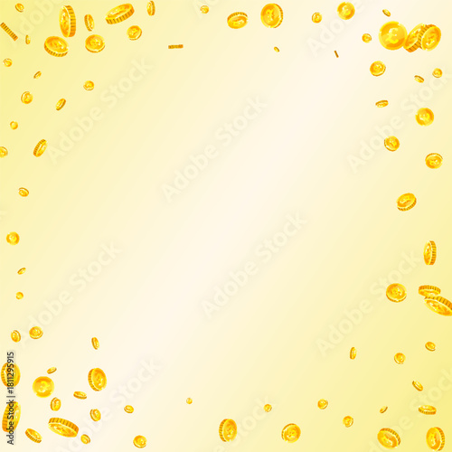 British pound coins falling. Scattered gold GBP