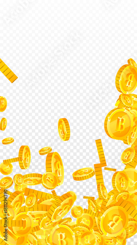 Thai baht coins falling. Gold scattered THB