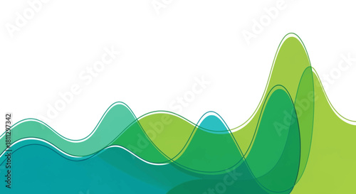 Abstract Waveform of Green and Blue Blending Smoothly on a White Background