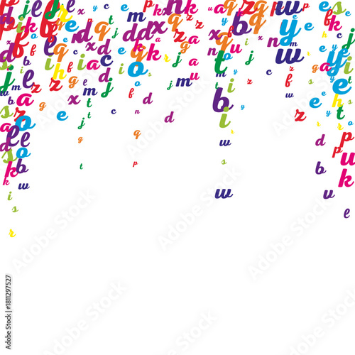Flying latin letters. Colorful childish scattered