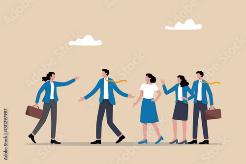 Business people greeting new team members, corporate welcome