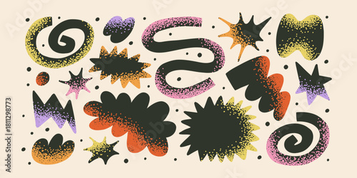 Retro colored blob shape collection. Naive groovy funky bubbles, cloudlike flat shapes. Abstract organic forms and figures, wavy stickers. Asymmetric blob sticker set.