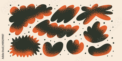 Retro red blob shape collection. Naive groovy bubbles, funky cloudlike flat shapes. Abstract organic forms and figures, wavy stickers. Asymmetric blob sticker set.