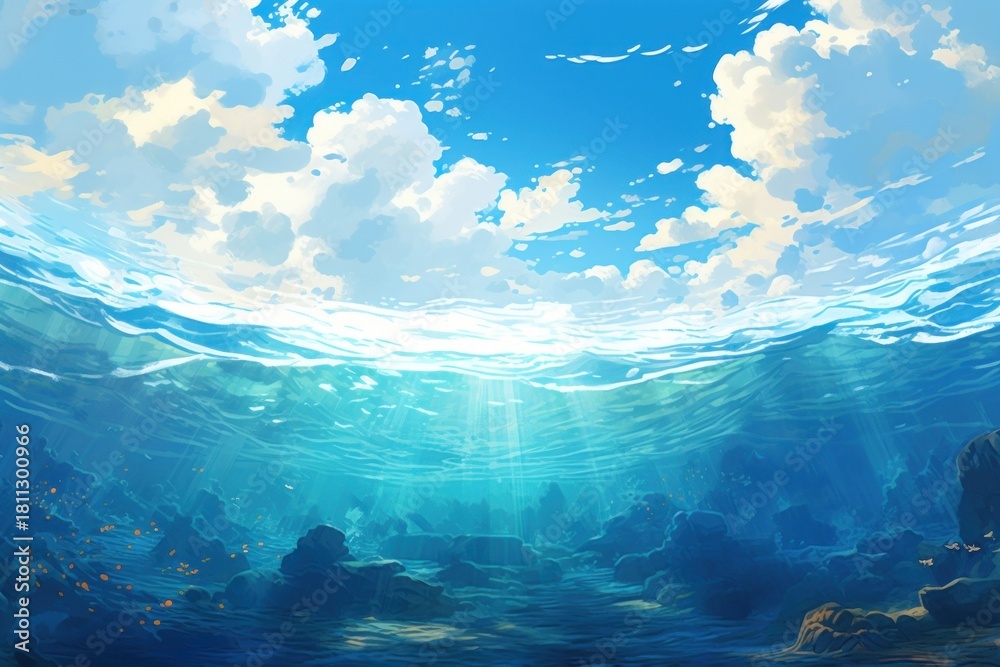 Fototapeta premium Ocean backgrounds underwater sunlight.