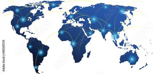 Global Network Connection. World Map Communication. Digital Business Network.