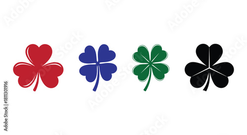 Lucky Clover and Shamrock Icons Set St. Patrick Symbol Vector Pack