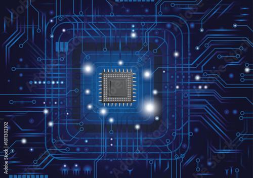 CPU Chip on Motherboard. Central Computer Processors CPU concept. Quantum computer large data processing database concept. Futuristic microchip processor. Digital chip.