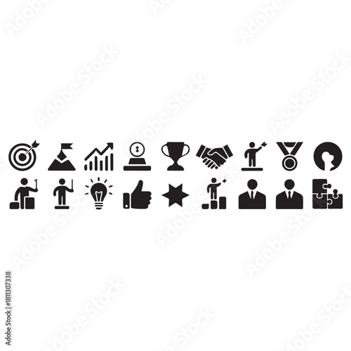 Business icon set. Compliance, fairness, integrity, loyalty, trust, equality, code of conduct, honesty, anti corruption, transparency.
