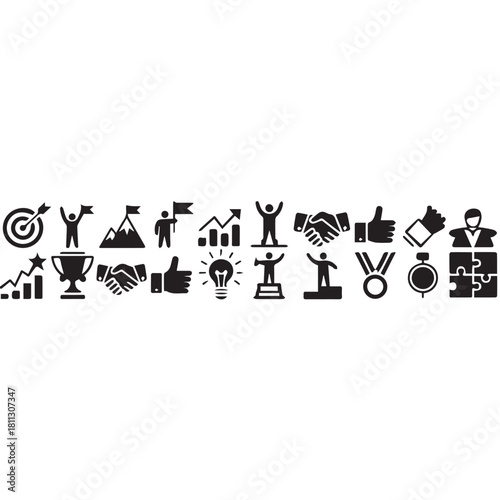 Business icon set. Compliance, fairness, integrity, loyalty, trust, equality, code of conduct, honesty, anti corruption, transparency.
