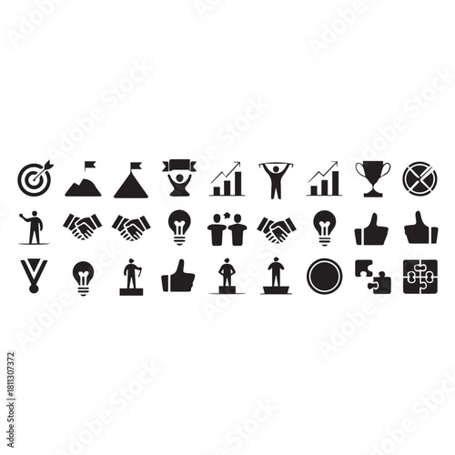 Business icon set. Compliance, fairness, integrity, loyalty, trust, equality, code of conduct, honesty, anti corruption, transparency.
