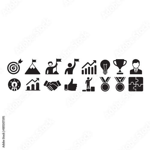Business icon set. Compliance, fairness, integrity, loyalty, trust, equality, code of conduct, honesty, anti corruption, transparency.
