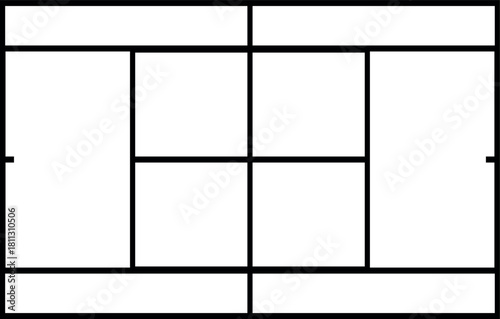 Tennis field. Template tennis court black lines.