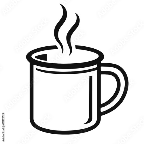 Minimalist vector icon of a steaming hot coffee mug or tea cup, perfect for café menus, breakfast themes, morning routines, comfort beverage promotions, and digital designs requiring a simple, warm dr